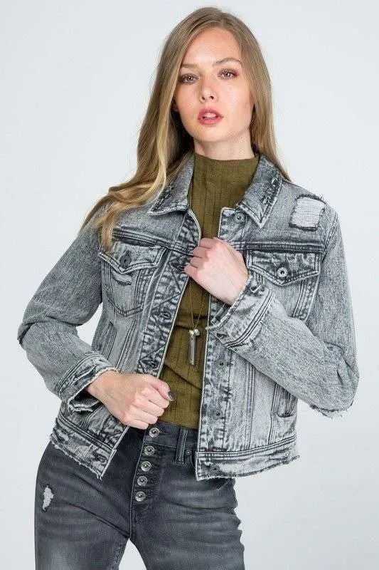 REGULAR GRAY DENIM JACKET WITH DESTROY