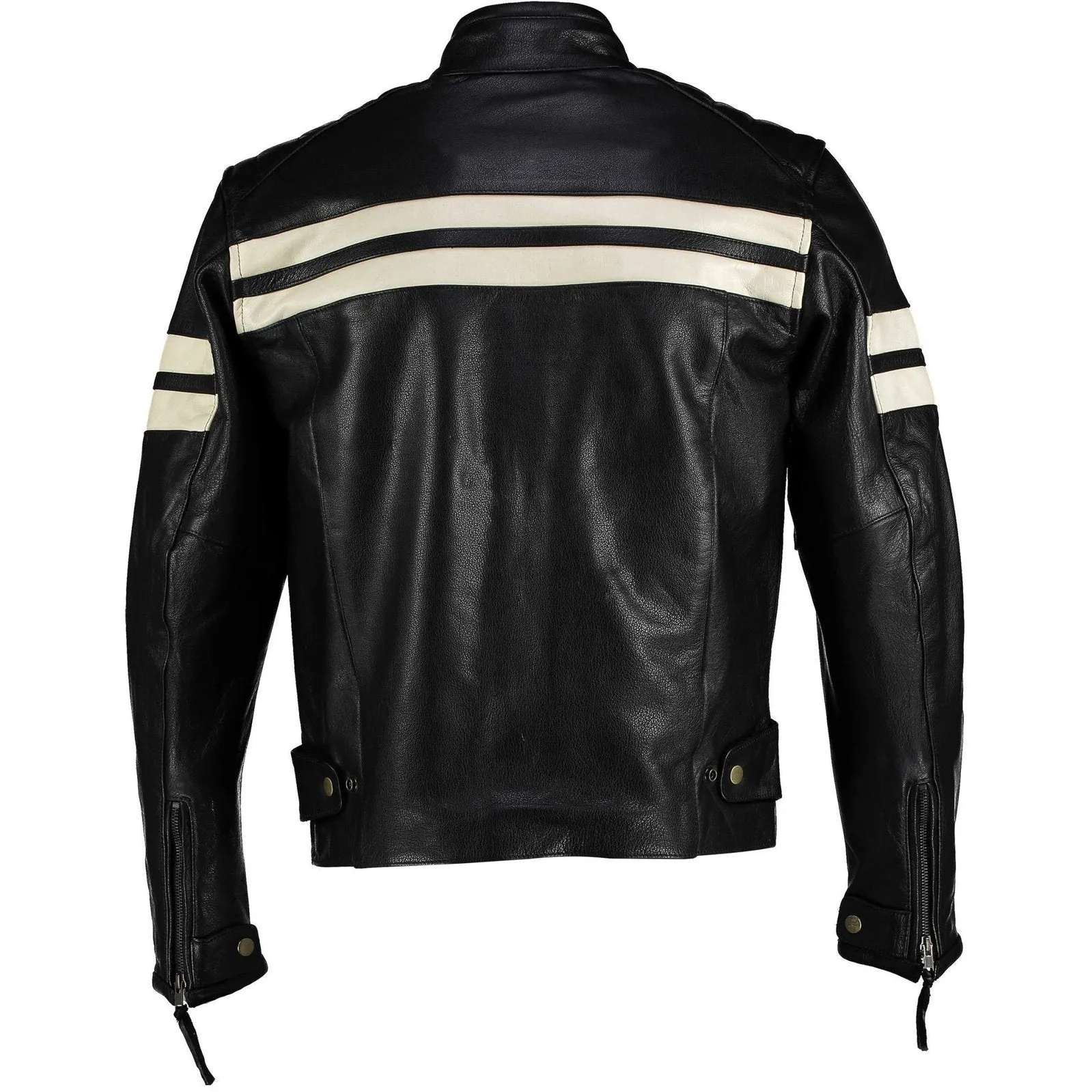 Roma Black Distressed Creme Stripes Cruiser Biker Leather Jacket