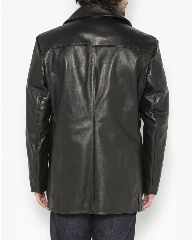 SCHOTT BLACK LEATHER PEACOAT