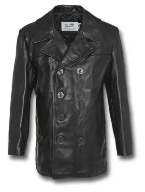 SCHOTT BLACK LEATHER PEACOAT