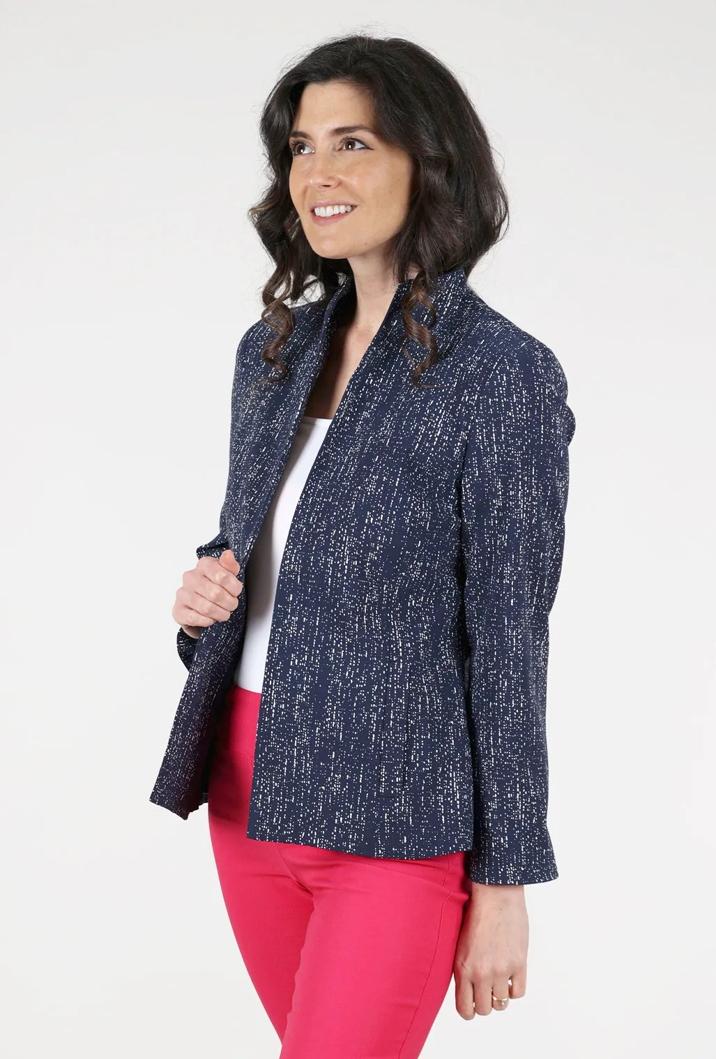 Shaped Print Jacket, Navy/White