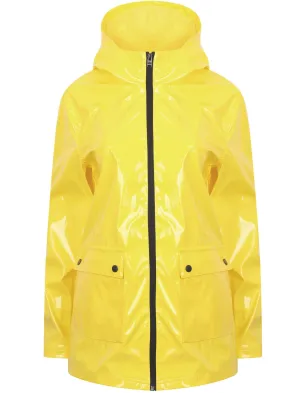 Shine Patent Hooded Rain Coat In Vibrant Yellow - Tokyo Laundry