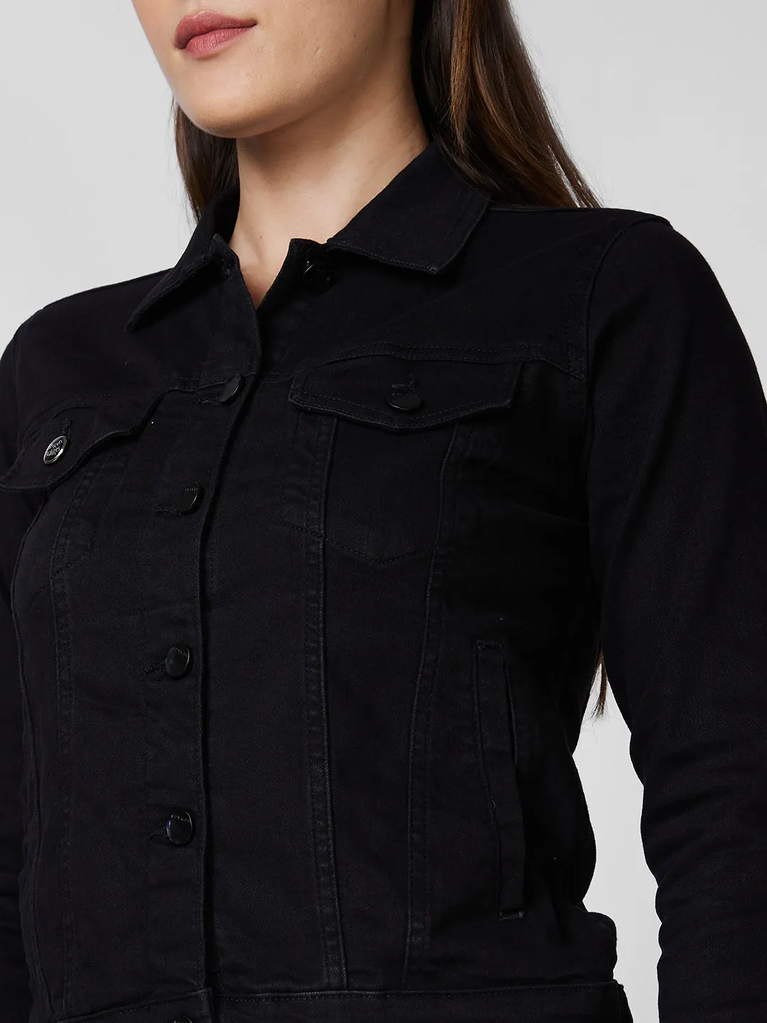 Spykar Regular Fit Black Jacket For Women