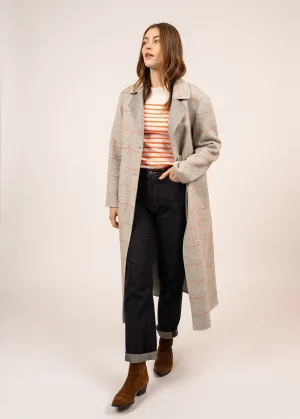 Ste Louisa long structured coat - in wool cloth (GRIS/ORANGE)