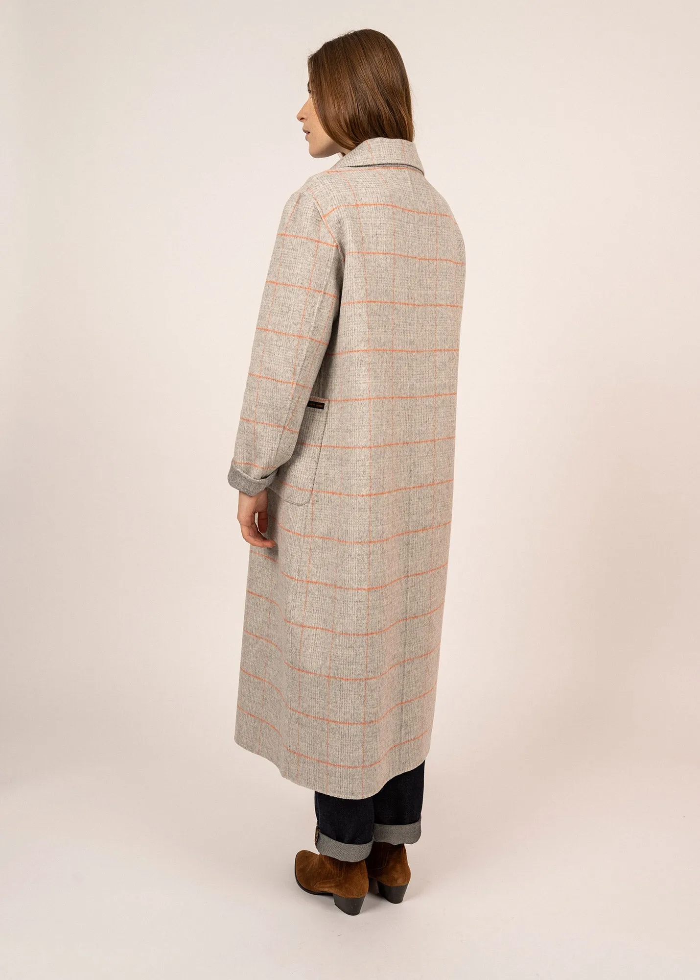 Ste Louisa long structured coat - in wool cloth (GRIS/ORANGE)