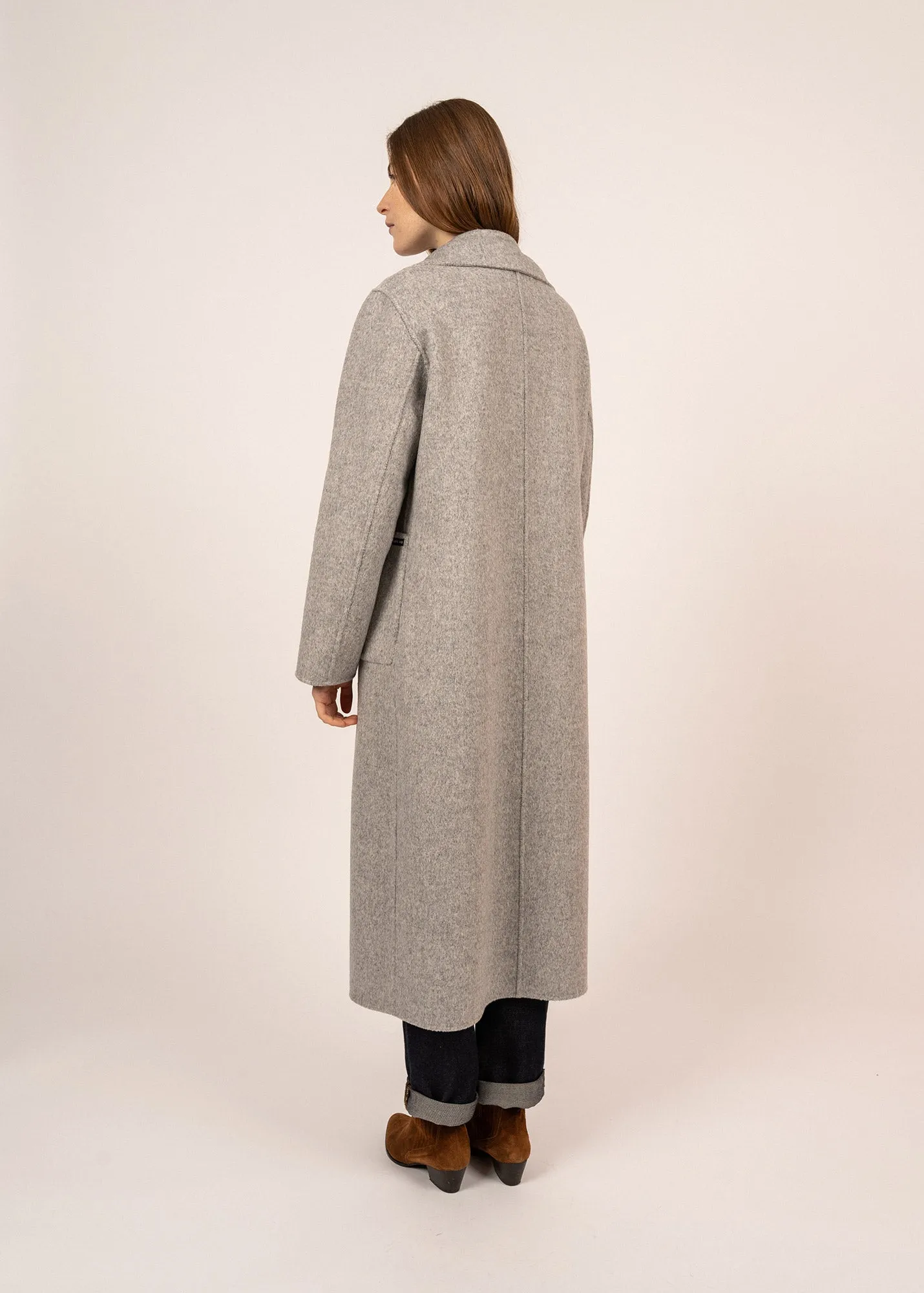 Ste Louisa long structured coat - in wool cloth (GRIS/ORANGE)