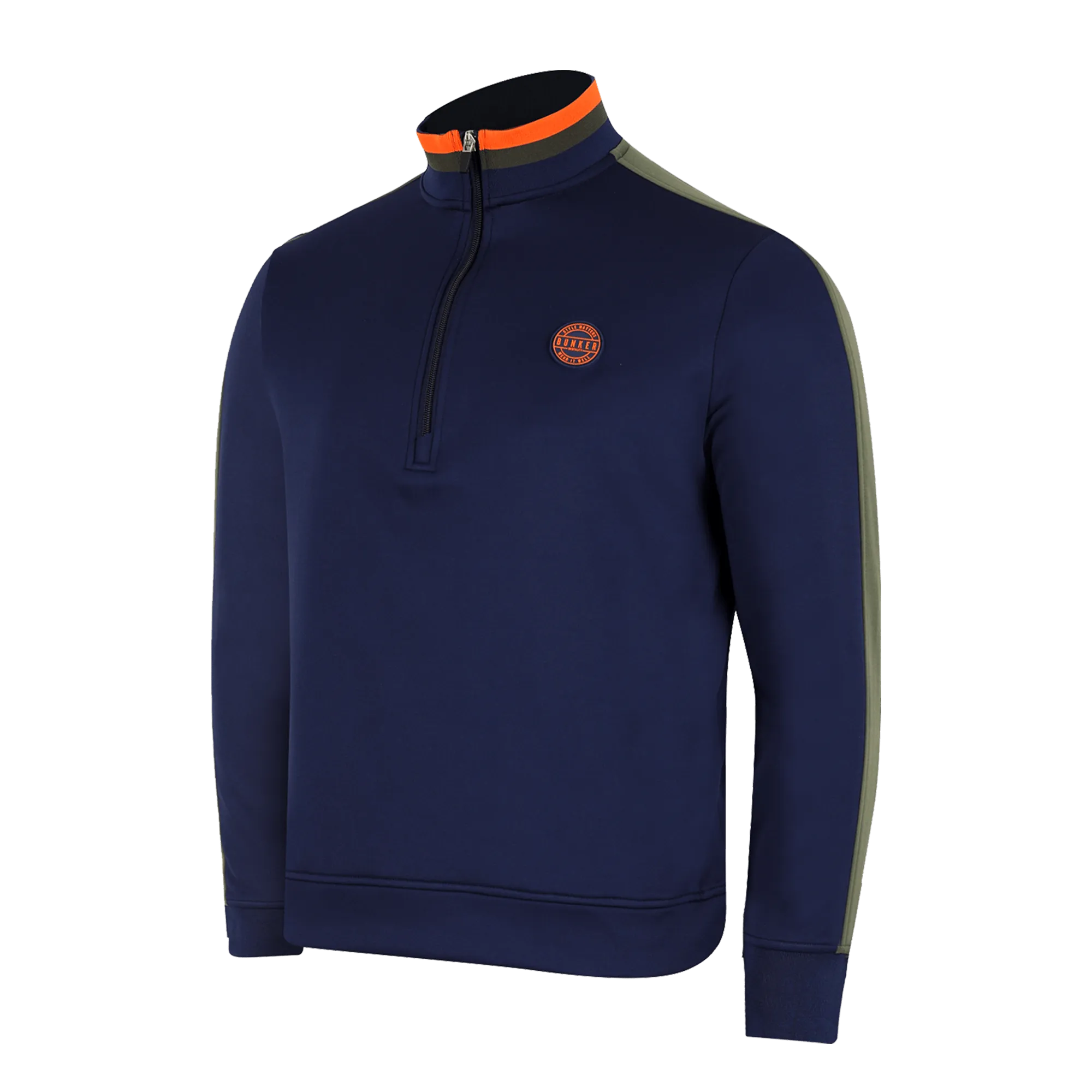 Tri Colour Quarter Zip with Stripe Navy