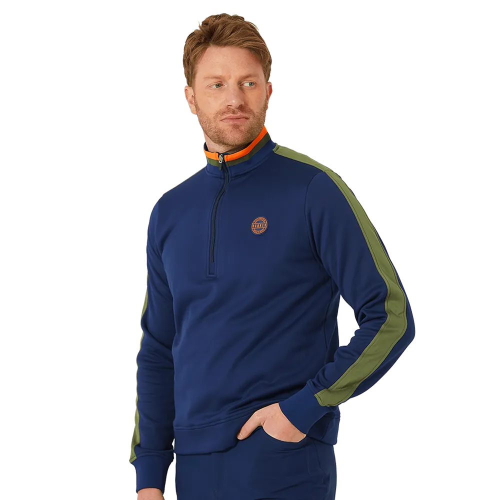 Tri Colour Quarter Zip with Stripe Navy