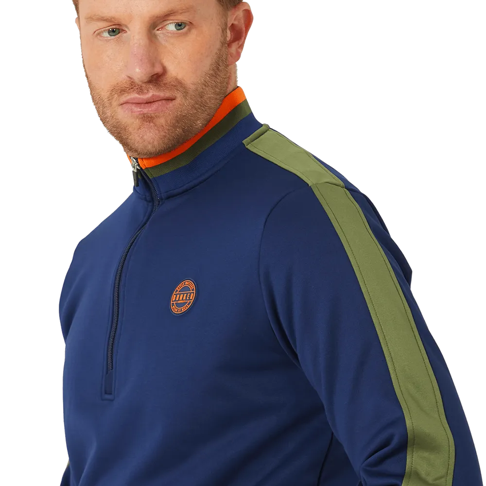 Tri Colour Quarter Zip with Stripe Navy