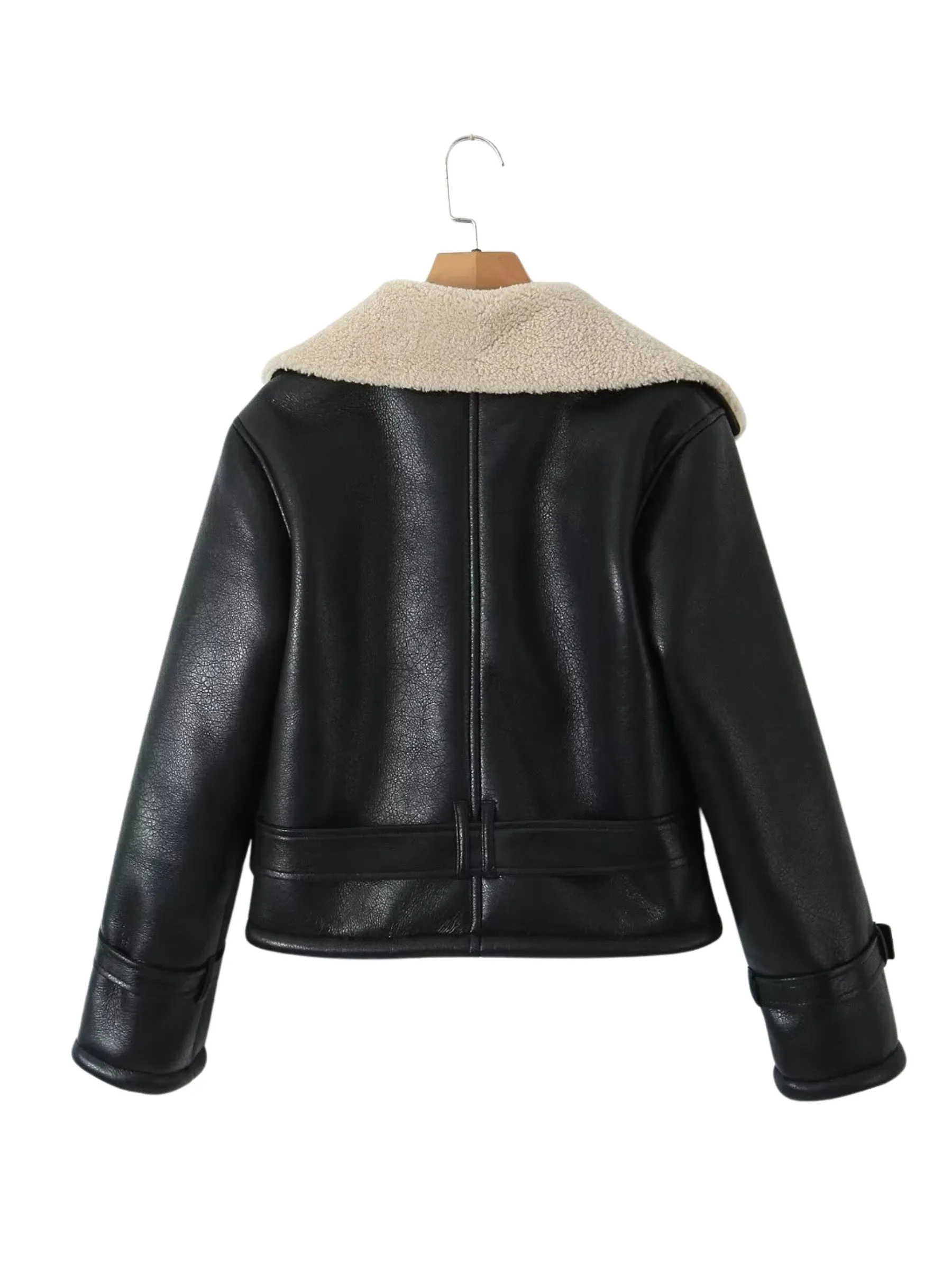 Wenkouban-Winter Outfits Christmas Leeana Shearling Faux Leather Aviator Jacket