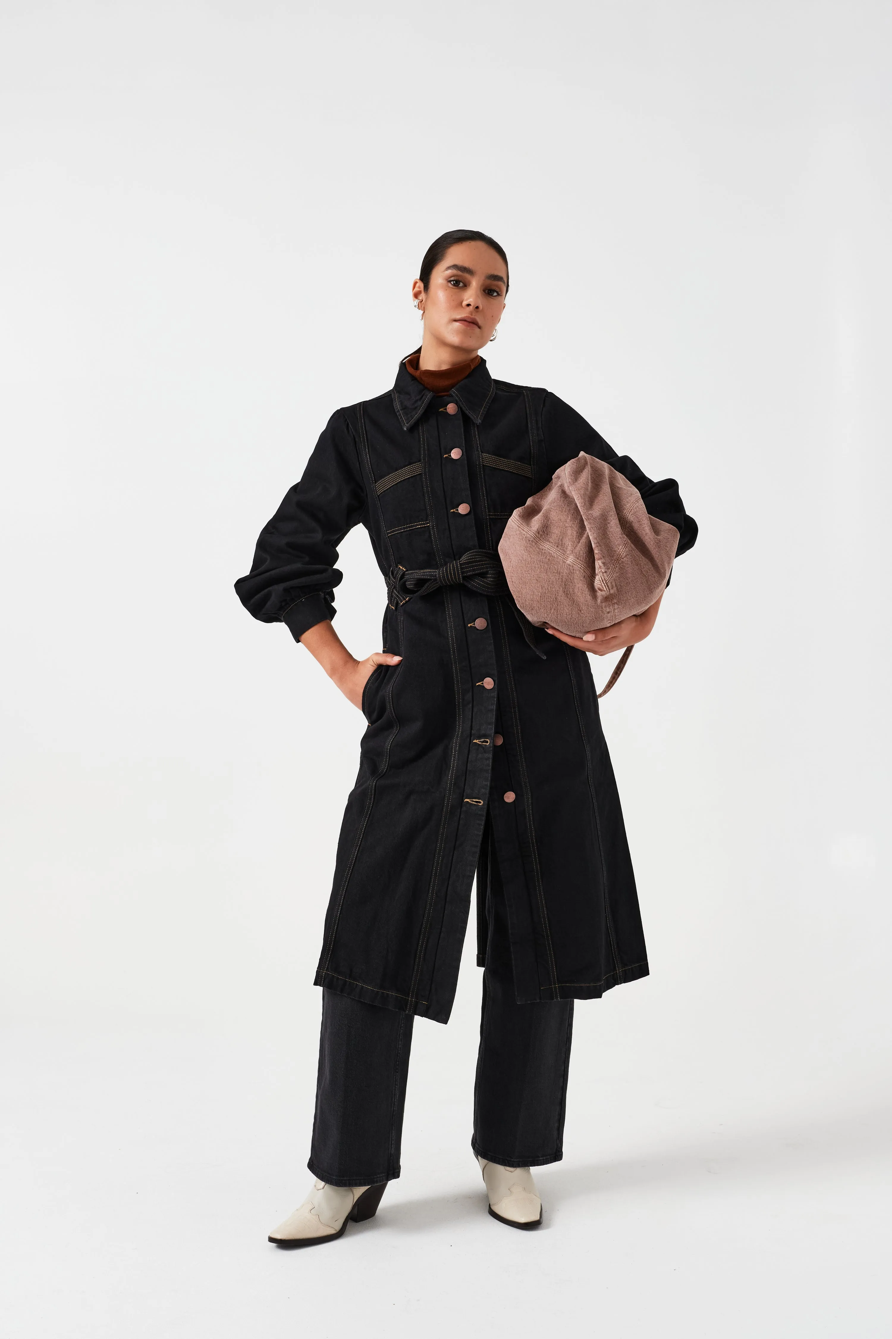 Willow Trench in Black Denim