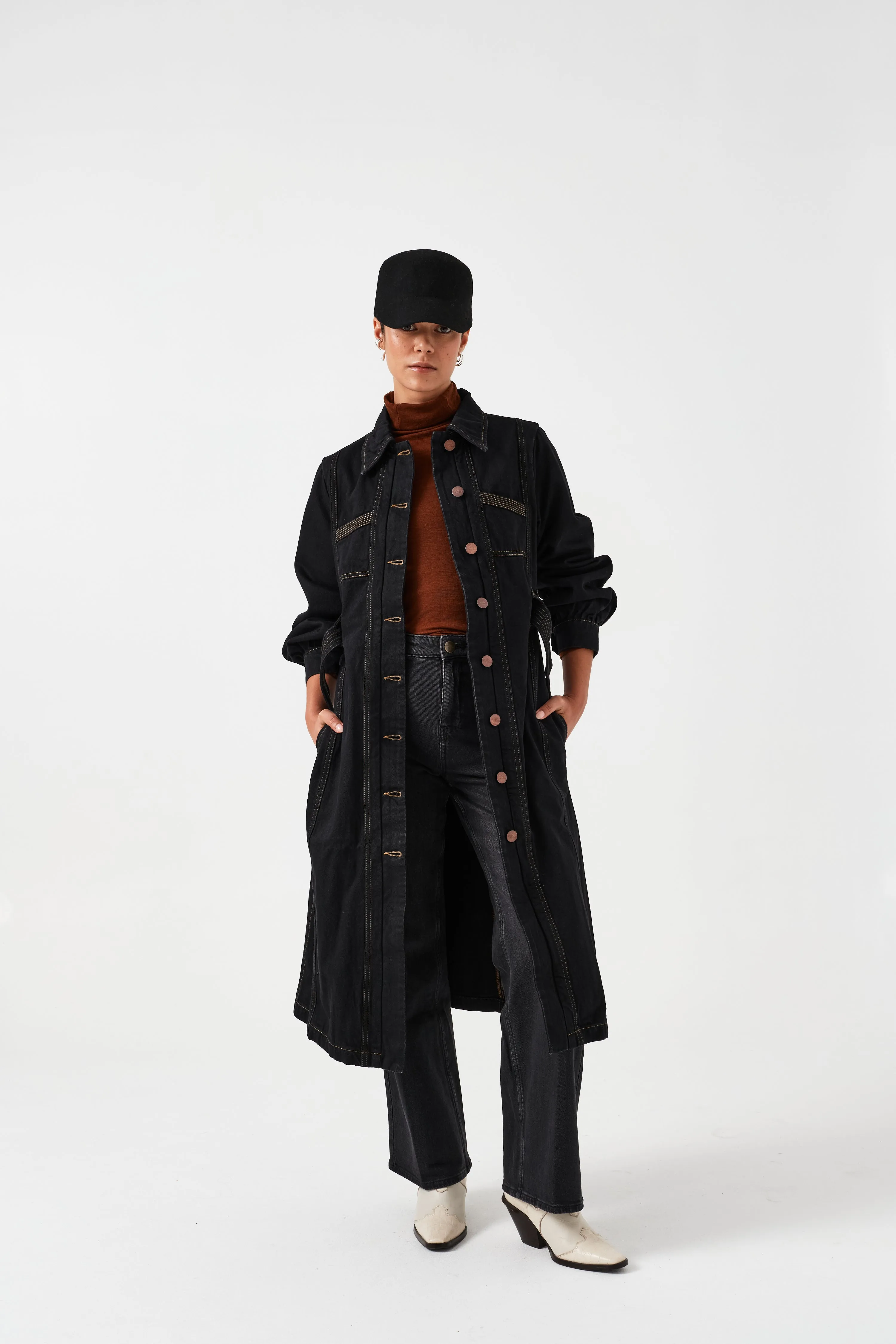 Willow Trench in Black Denim