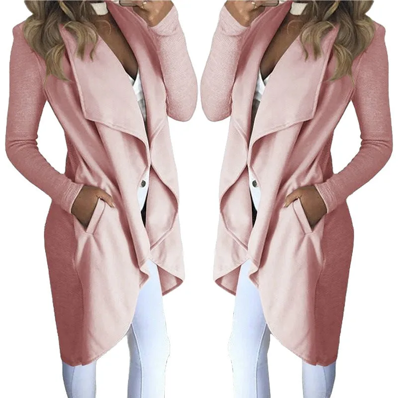 Women's Fashion Solid Color Polo Collar Slim Fit Coats