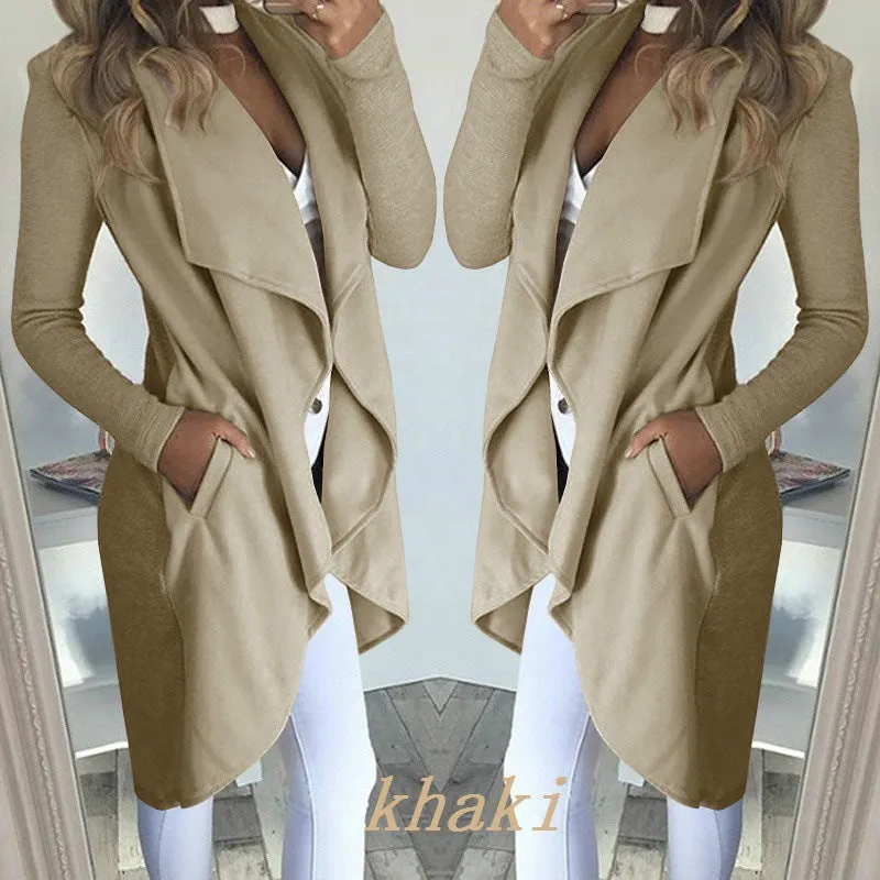 Women's Fashion Solid Color Polo Collar Slim Fit Coats