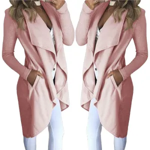 Women's Fashion Solid Color Polo Collar Slim Fit Coats