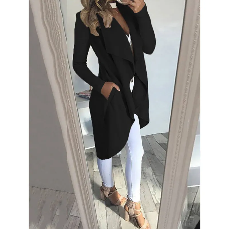 Women's Fashion Solid Color Polo Collar Slim Fit Coats