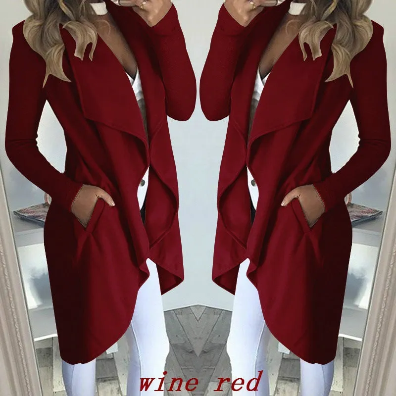 Women's Fashion Solid Color Polo Collar Slim Fit Coats