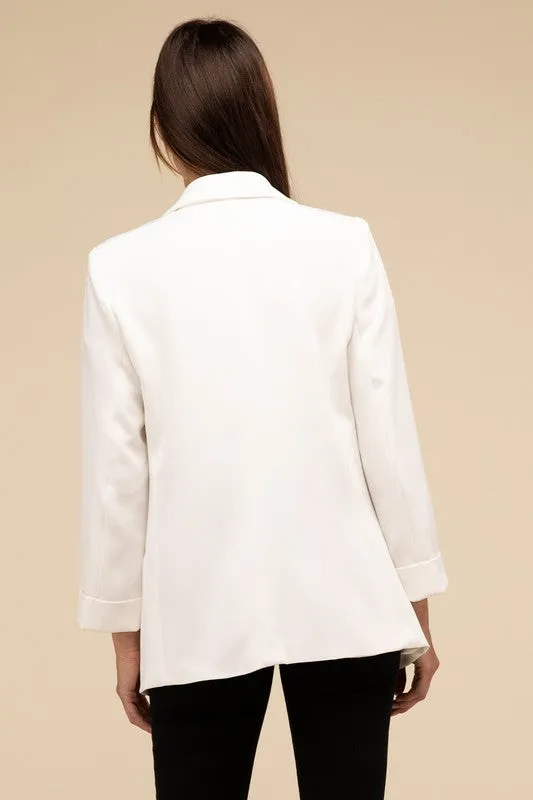 Woven Long Sleeve Open Front Classic Blazer