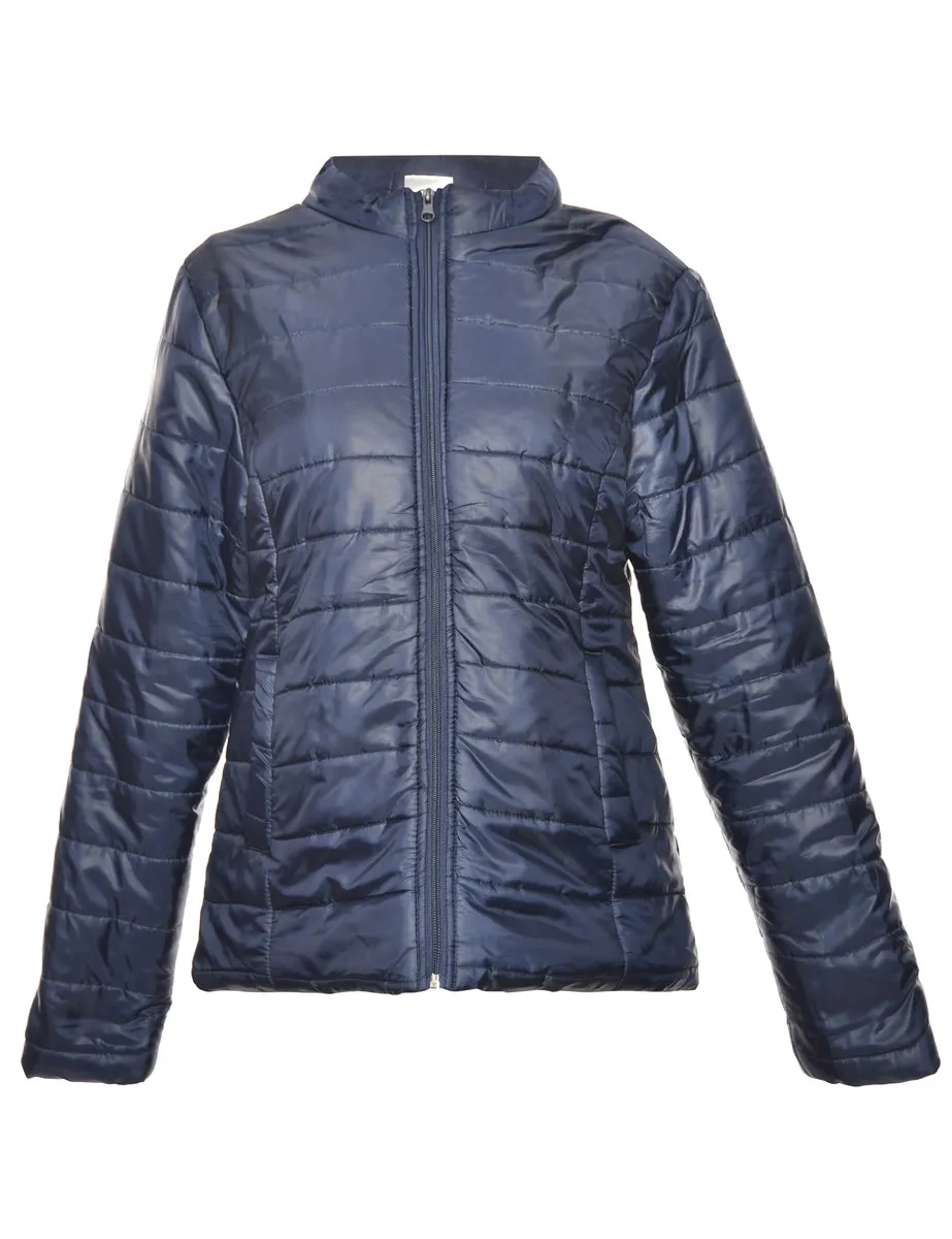 Zip-Front Navy Classic Puffer Jacket - L